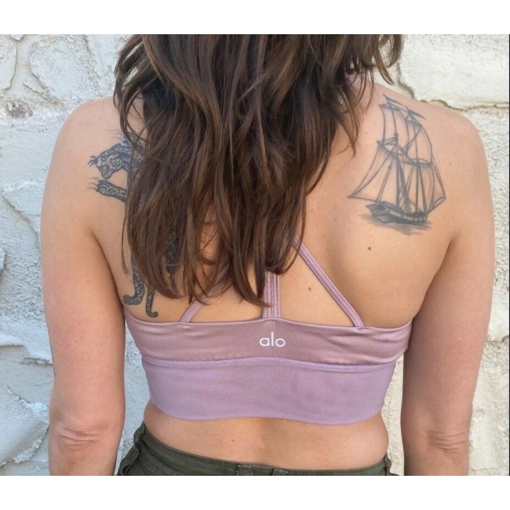 Alo Yoga Lavish Bra Dusty Lavender Purple Multi Strap Mesh Sports Bra Small